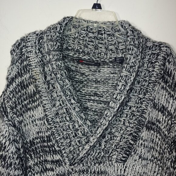 ProjekRaw Marled Wool Blend Shawl Neck Long Sleeves Knit Sweater Size L Grey - Picture 5 of 6